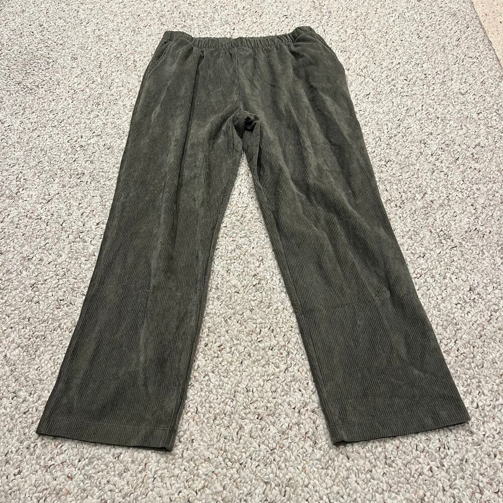 Lands End Sport Knit High Rise Corduroy Pants M Petite Green Fall Casual Comfort